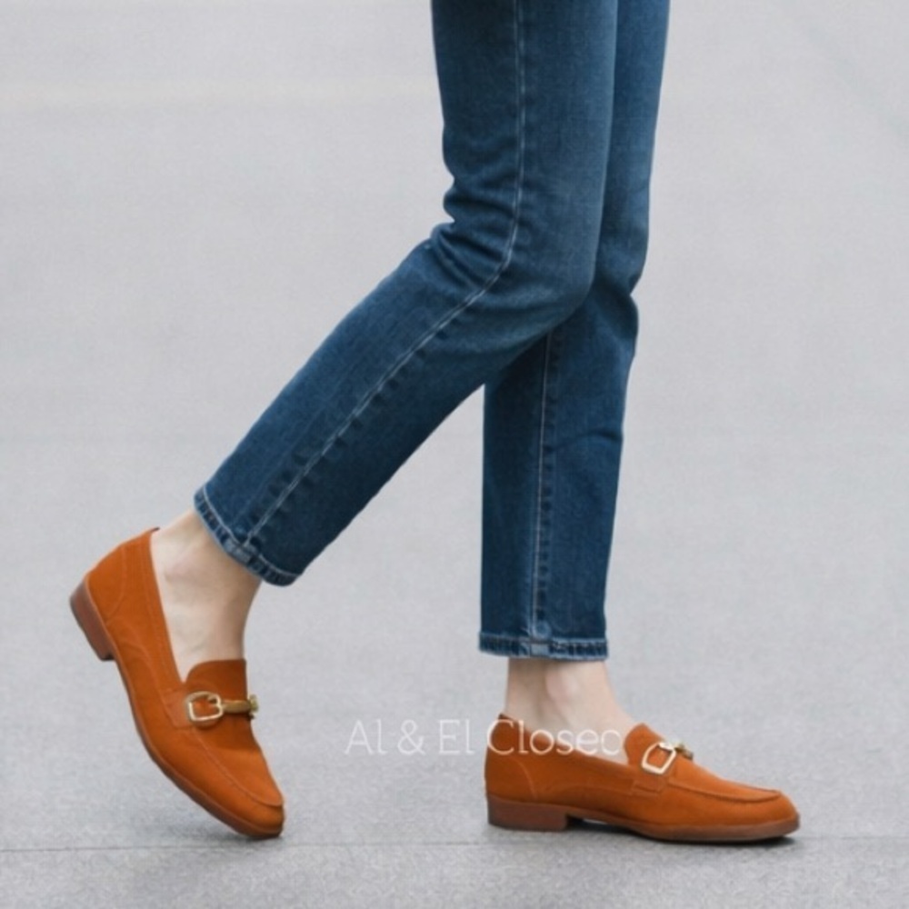 Parrotto Italian Women’s Suede Loafers Orange Gold Horsebit EU 39 NWB - Picture 1 of 13